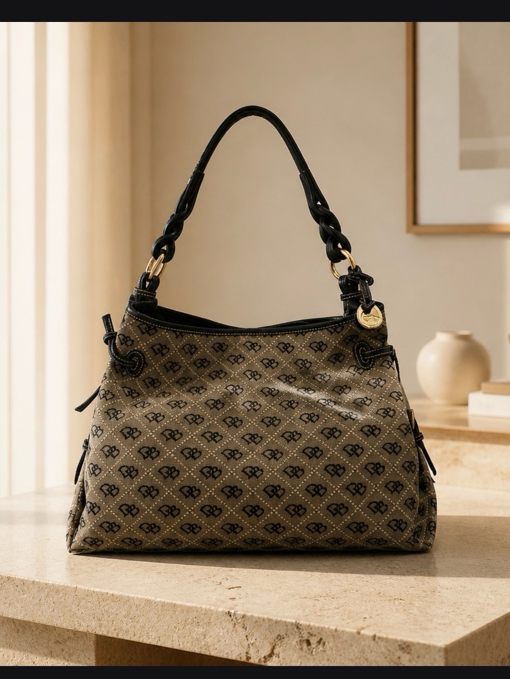 Doony & Buorke handbag name brand logo black and grey  EUC